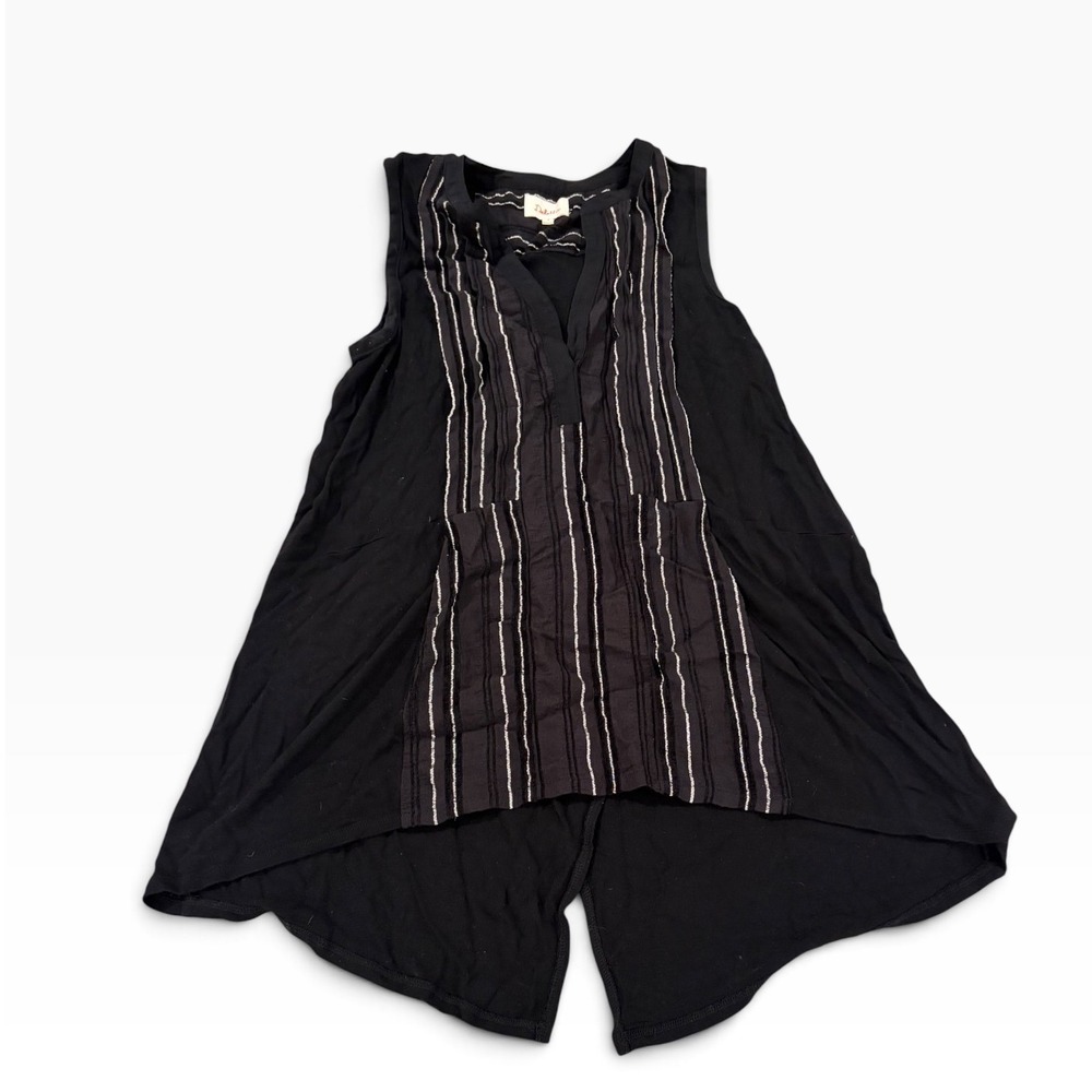 Deletta Anthropologie Black Striped Sleeveless Split Hem High Low Top Medium